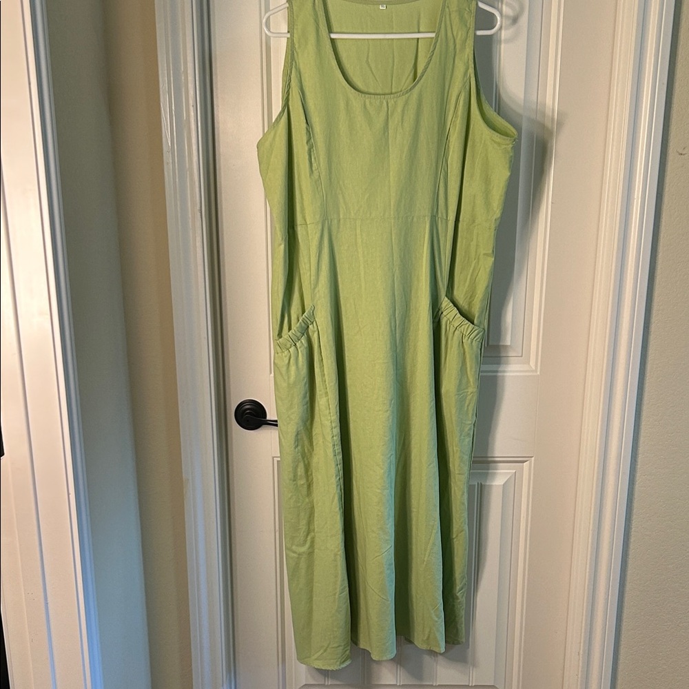 Light Green Sleeveless Pocket Midi Dress 2XL